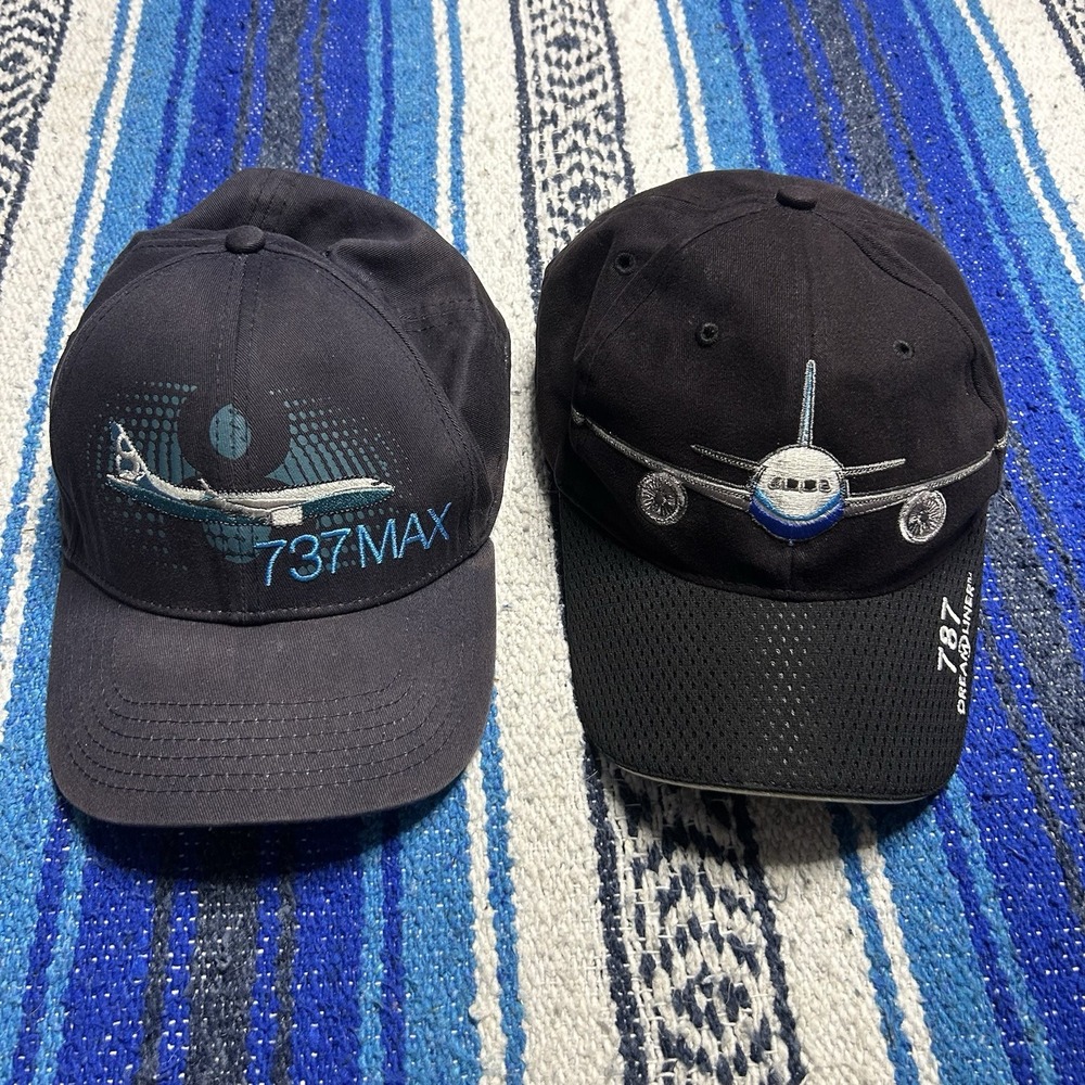 Boeing 737 MAX Hat Lot 2 Embroidered Airplane Aviation Baseball Caps Black